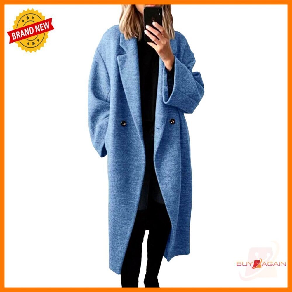 Oversized Pea Coat Wool Blend Double Breasted Notch Lapel Classic Chic Winter